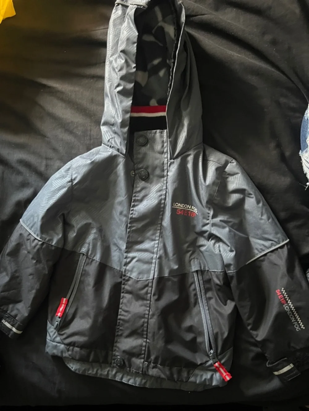 London Fog Kids Two-Tone Black & Gray Hooded Rain Jacket